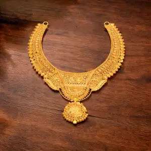 Traditional Gold-Plated Bridal Choker Necklace with Intricate Temple Design Pendant